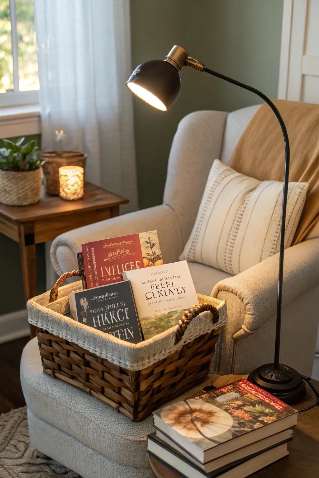 For the mom who loves books, here's a basket with literary treasures.
