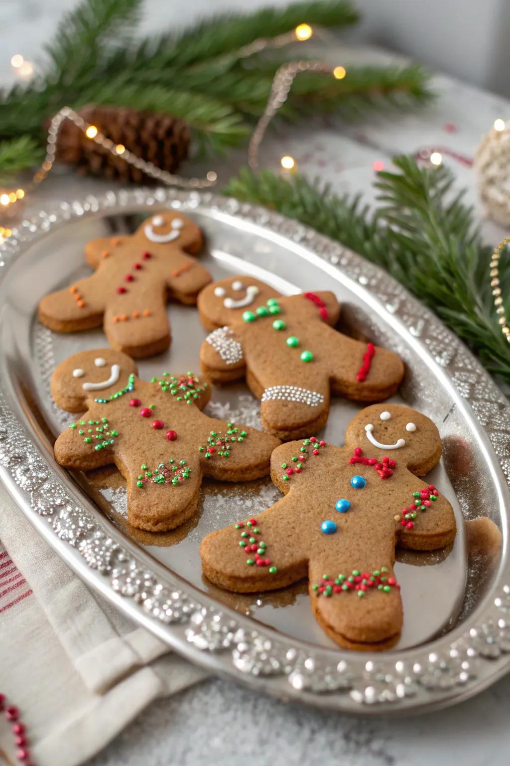 Gingerbread characters glittering using edible glimmer for a hint of holiday glam.
