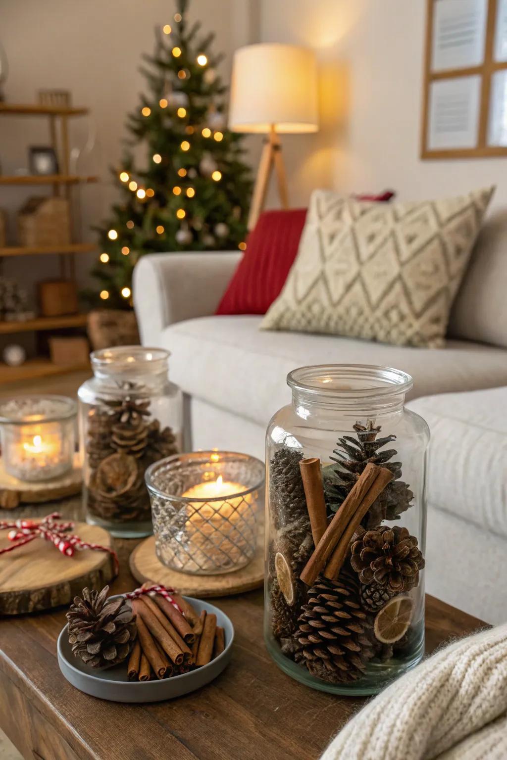 Rustic jars infuse spaces with a festive holiday spirit.