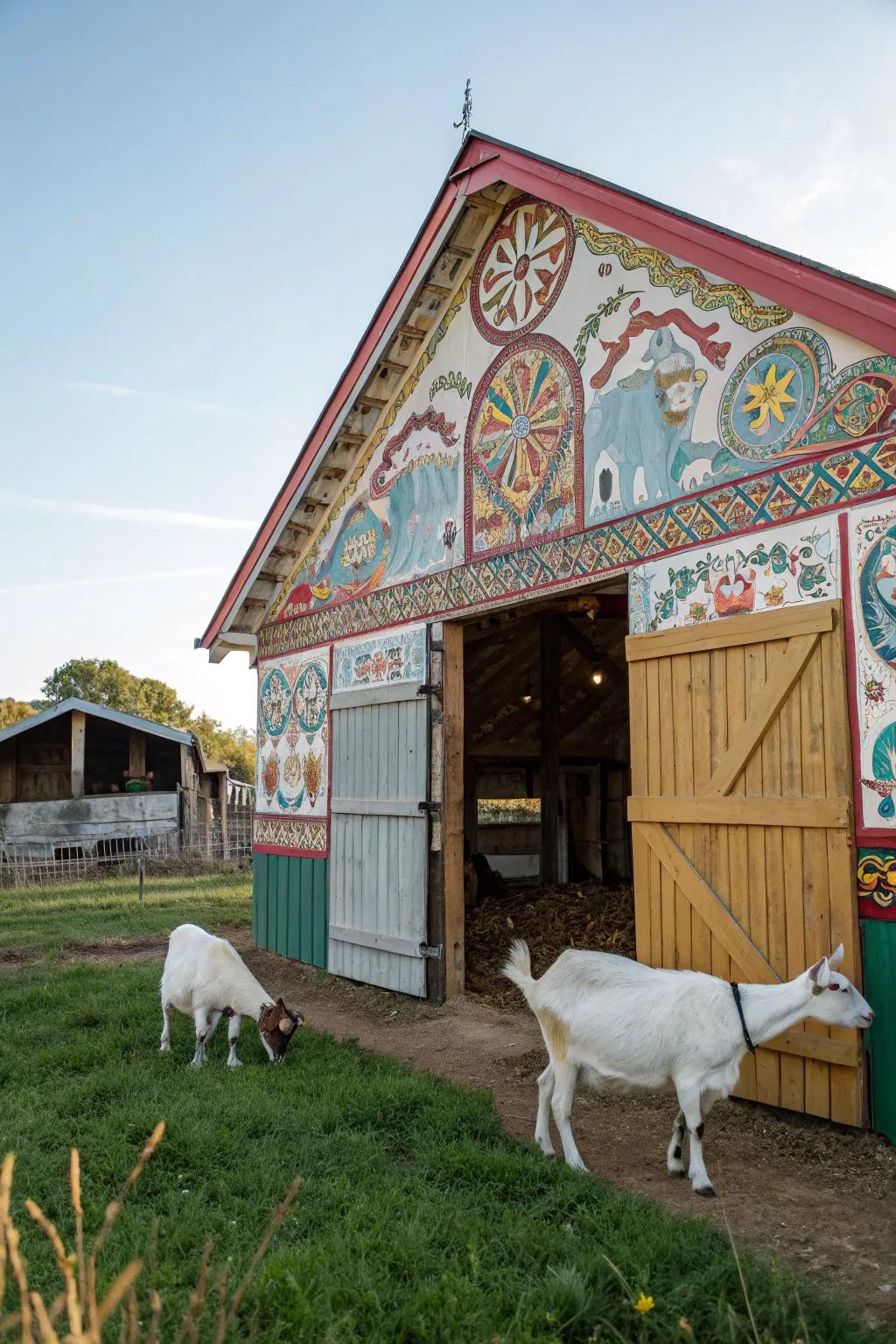 A decorative frontage gives this goat barn unique character.