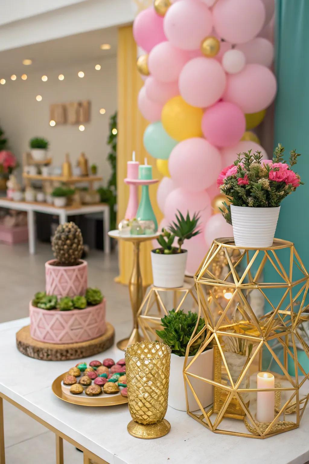 Modern geometric gold decor for a contemporary flair.