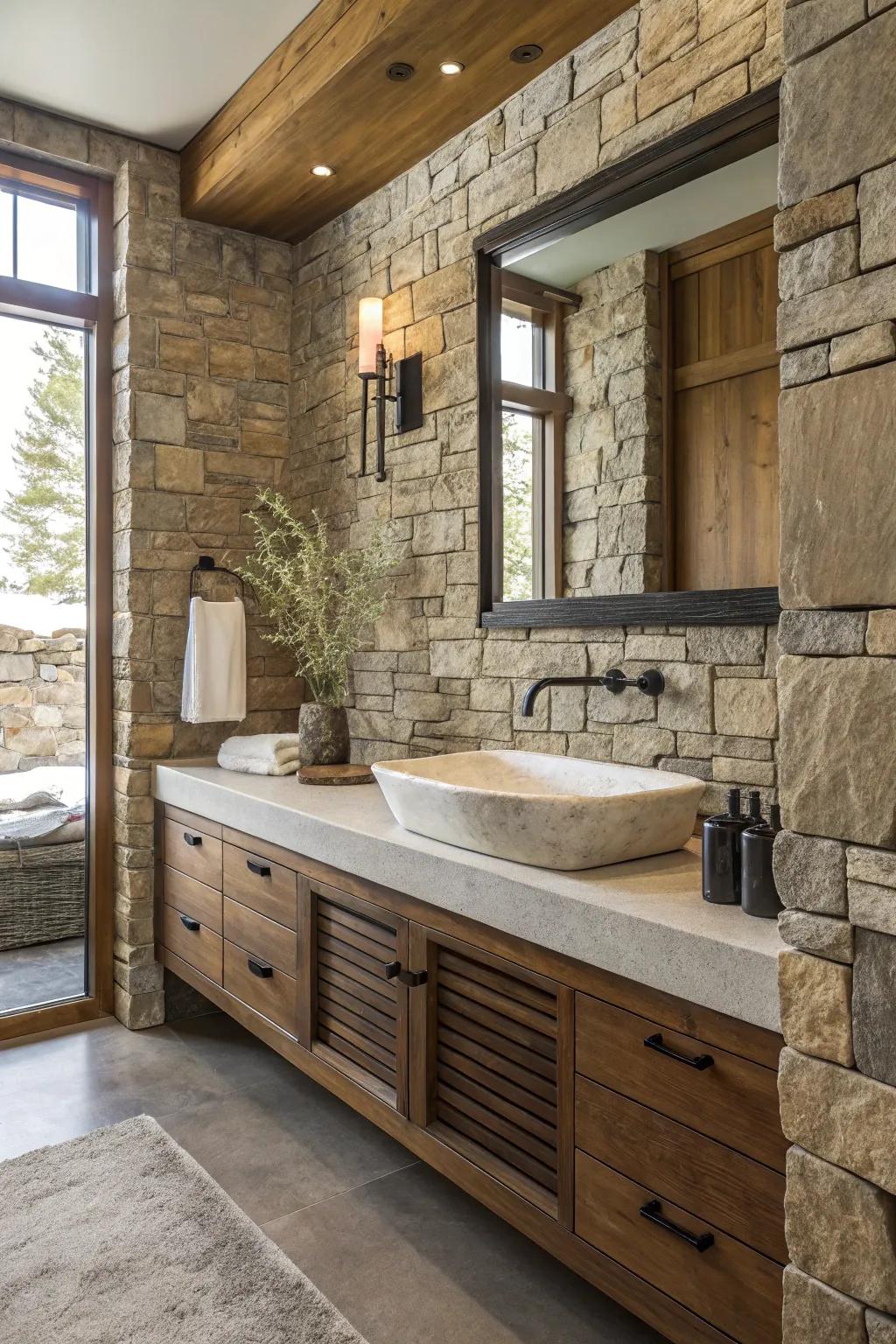 Layered surfaces add richness and depth to the gothic bathroom.