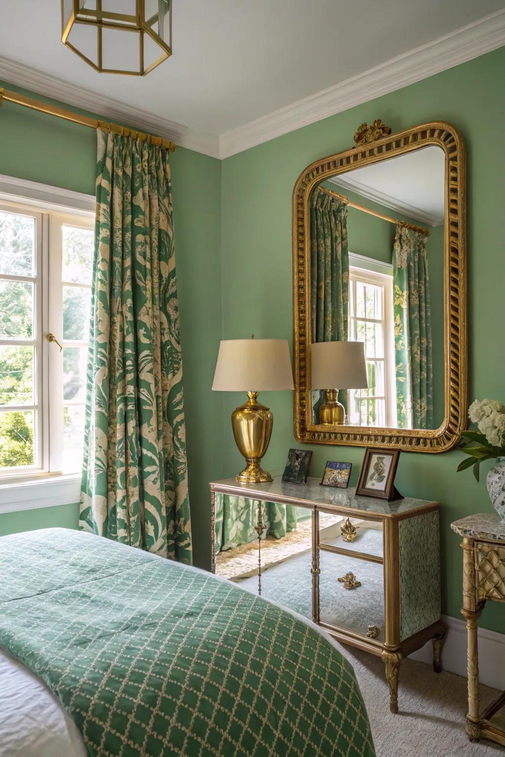 Green and gold features create a luxurious and polished look.