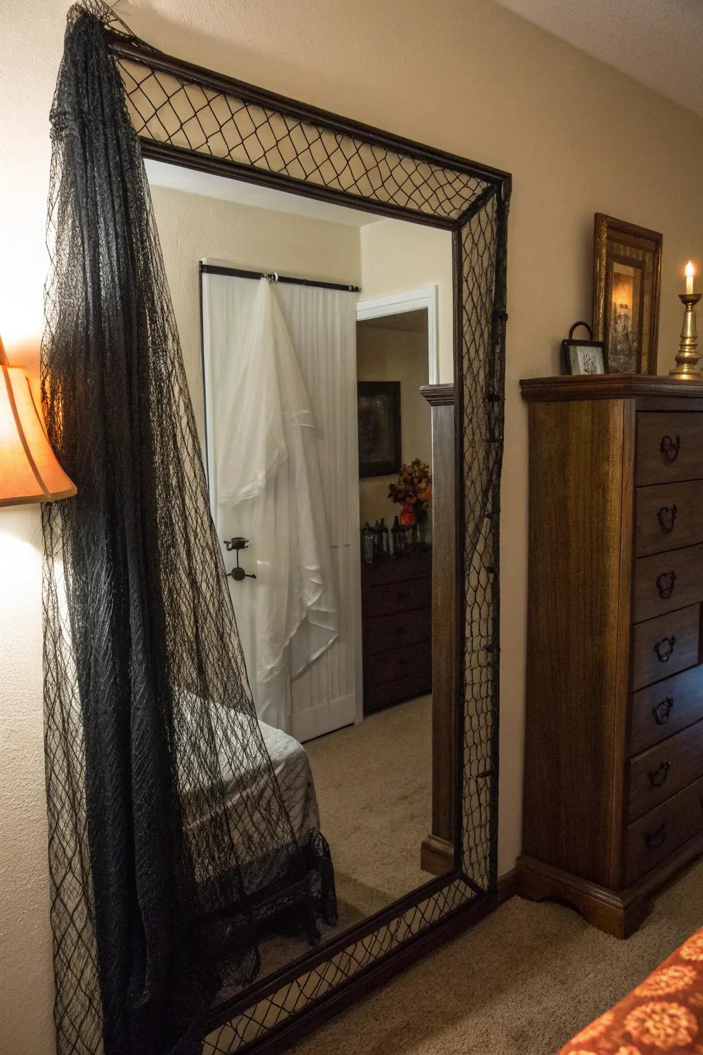 Net-covered mirrors add an air of mystery to your decor.