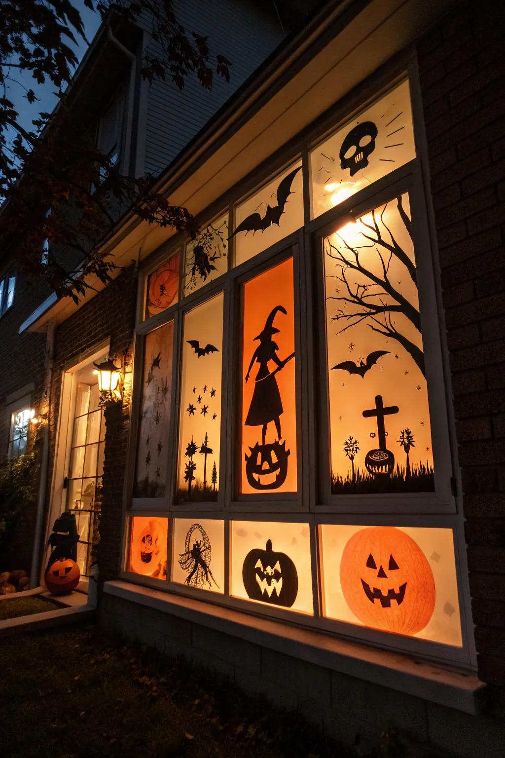 Window signs introducing a mysterious detail to Halloween decoration.