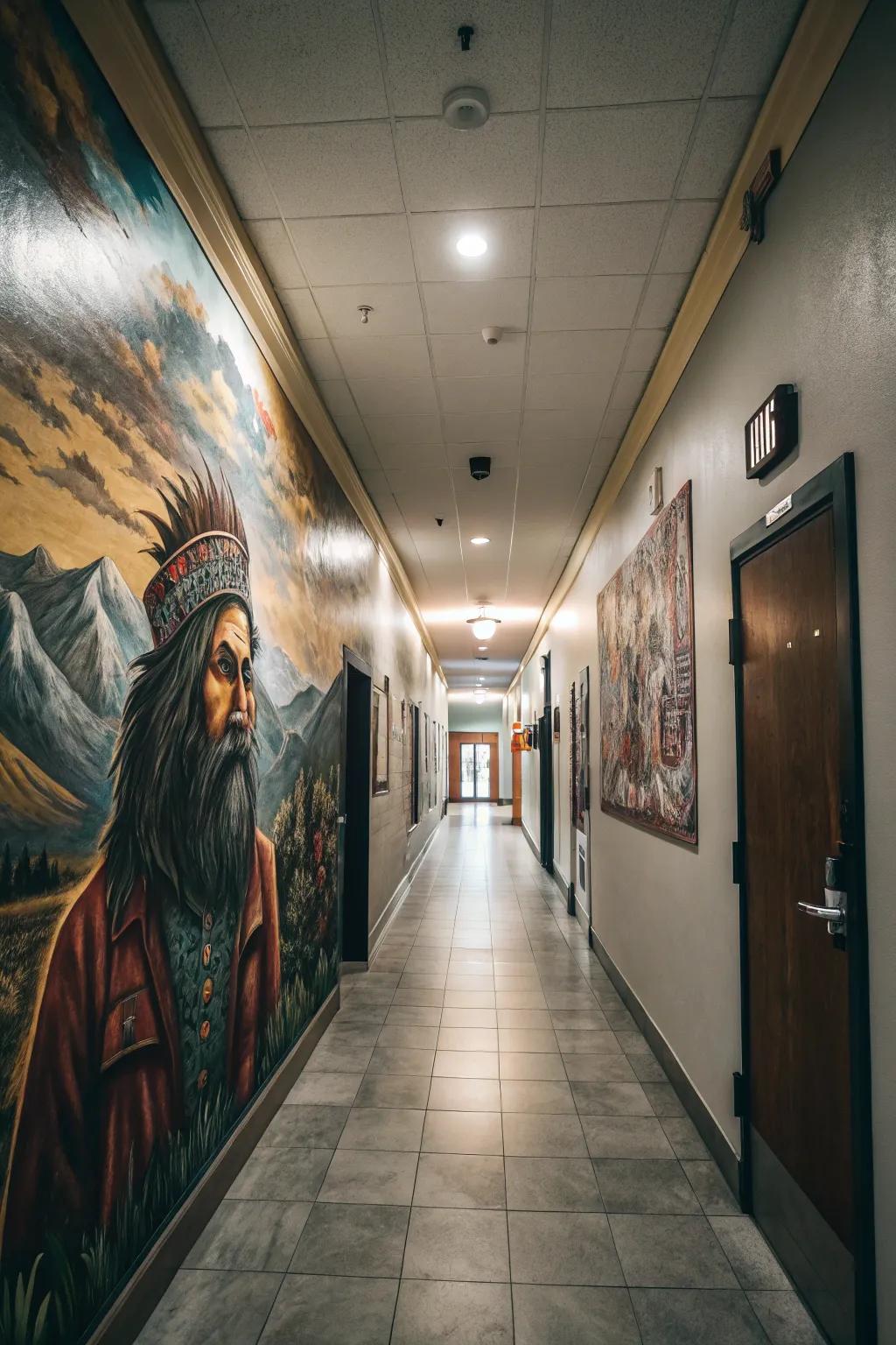 Wall paintings can transform corridors into immersive art experiences.