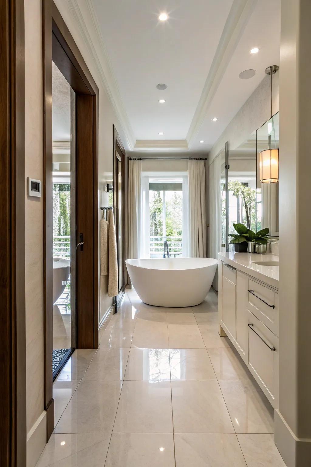An independent tub brings a touch of luxury.