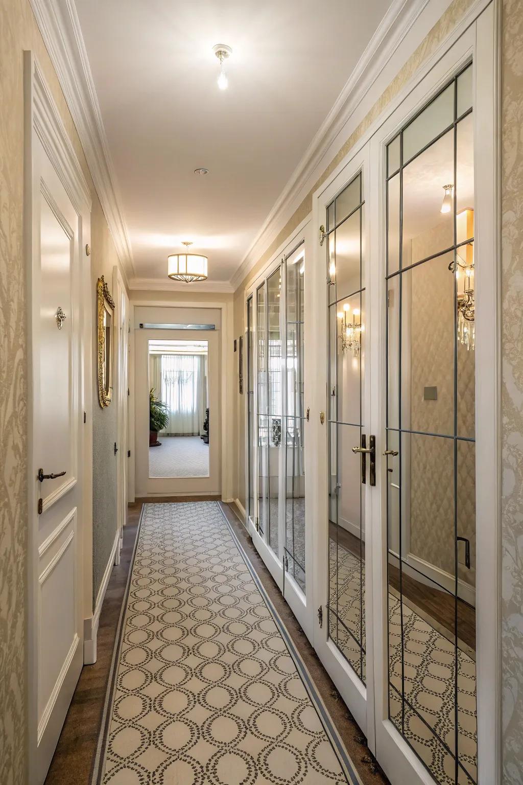 Incorporate sophistication using contemporary glass closet doors.