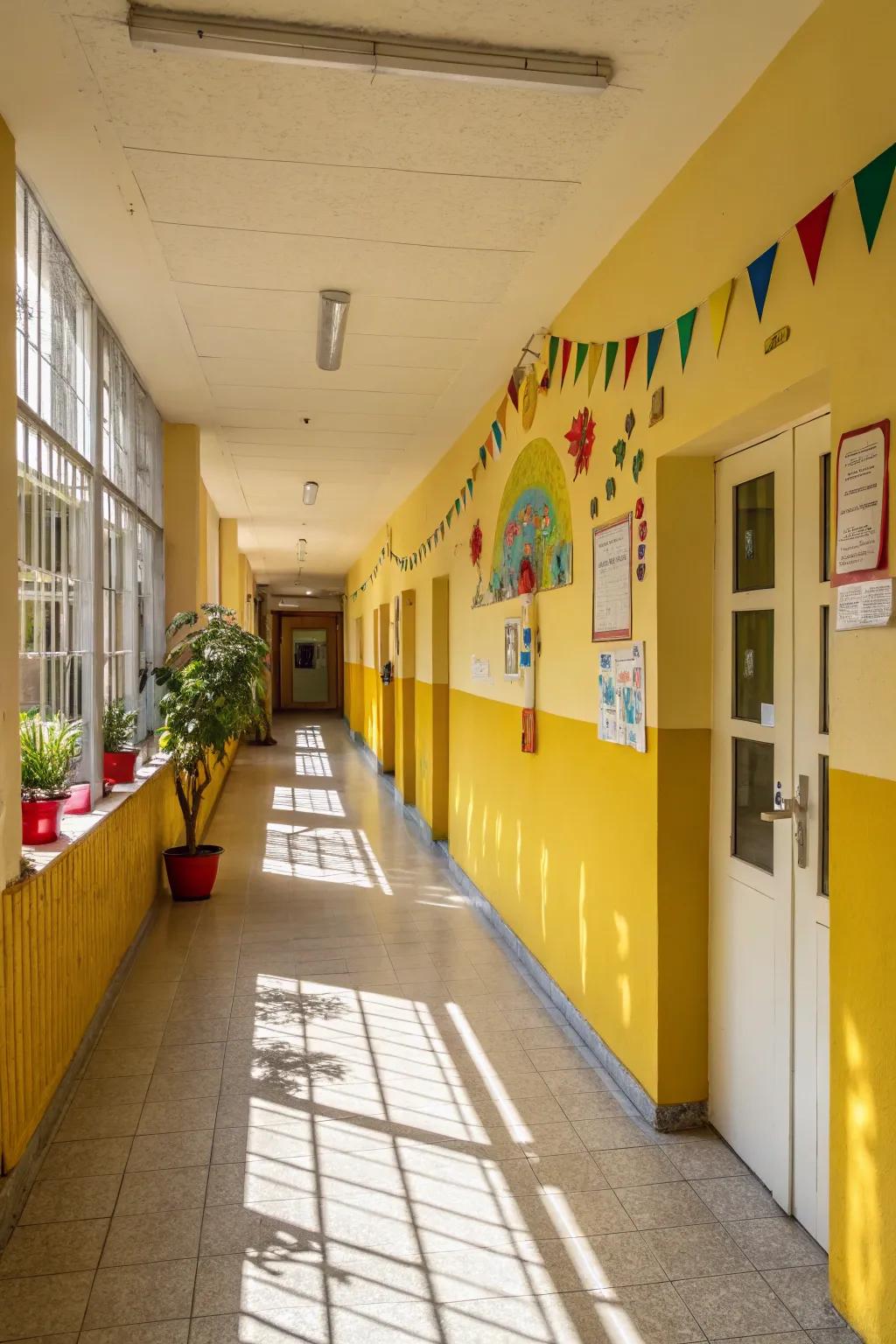 Yellow walls can easily lighten and energize any hallway.