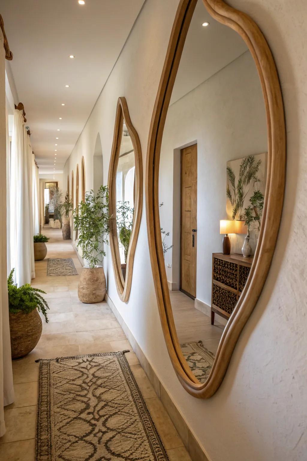 Organic-shaped mirrors offer a soft and natural elegance.