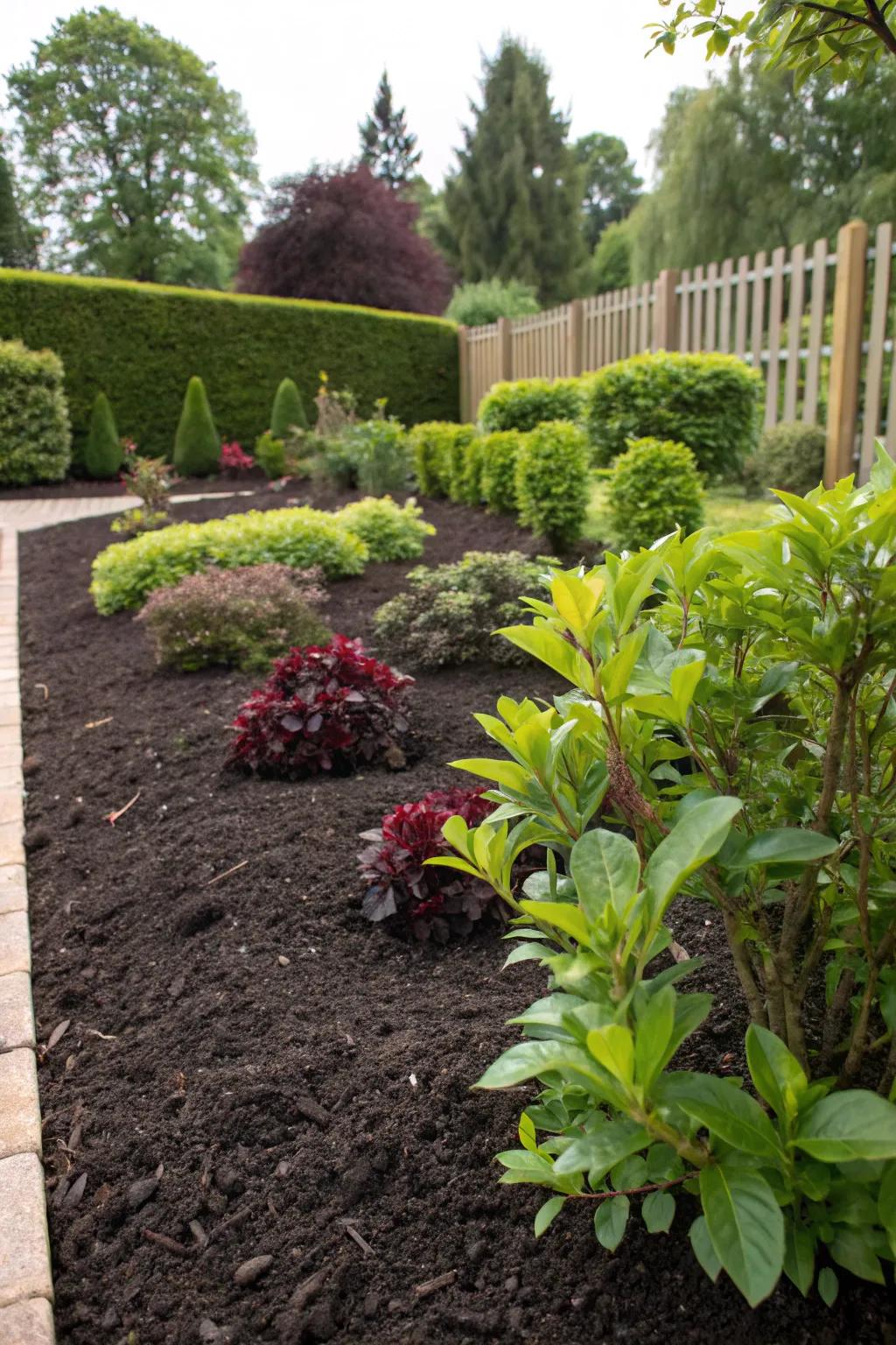 Mulch enriches garden beds while also conserving moisture.