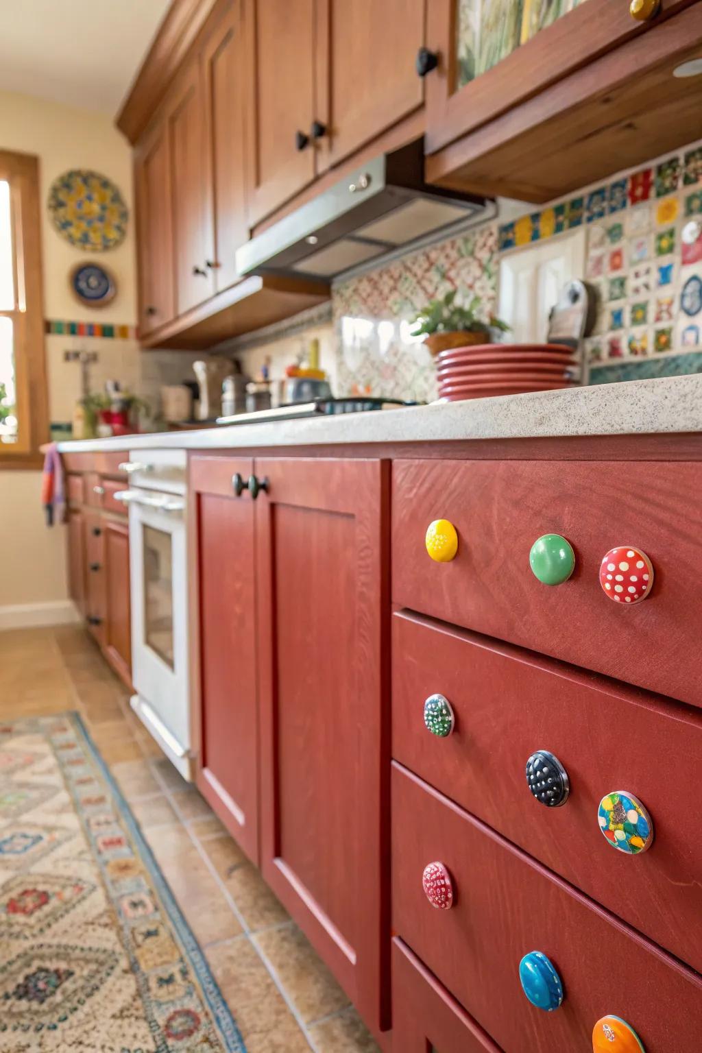 Ceramic knobs deliver a lively burst of color.