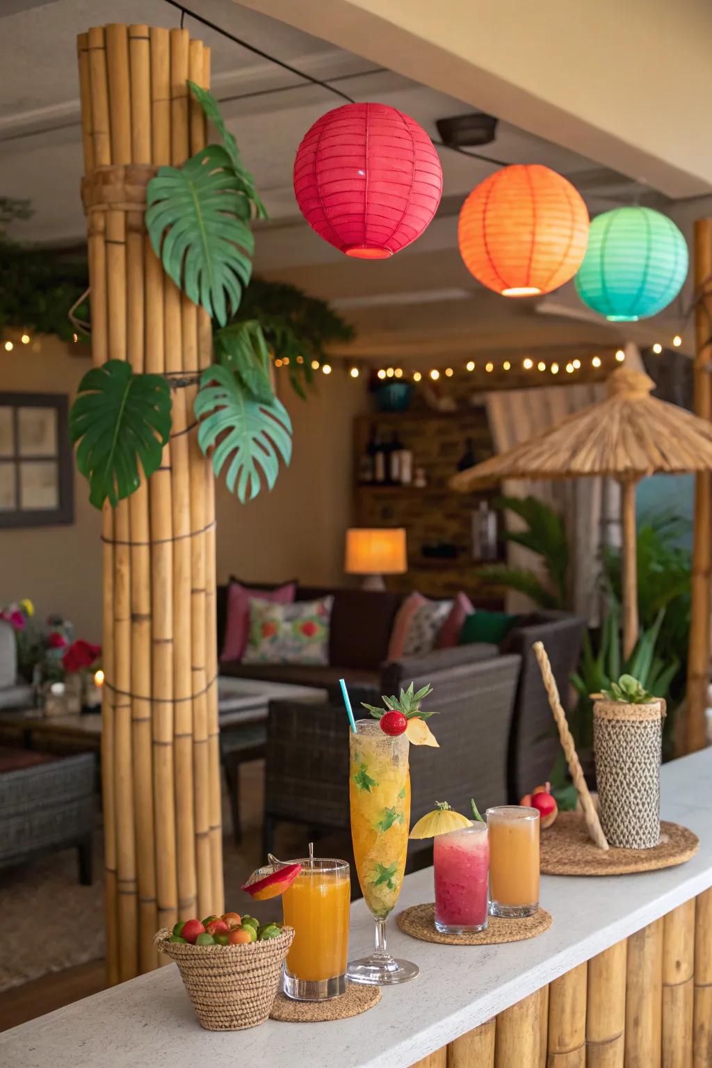 A tiki bar setup adds a playful and social element to your decor.