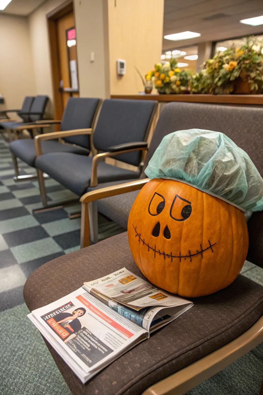 A humorous medical facility-themed pumpkin that adds a touch of laughter to your design.