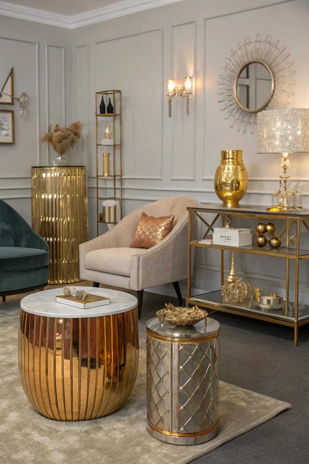A rich mix of shiny finishes adds holiday elegance.