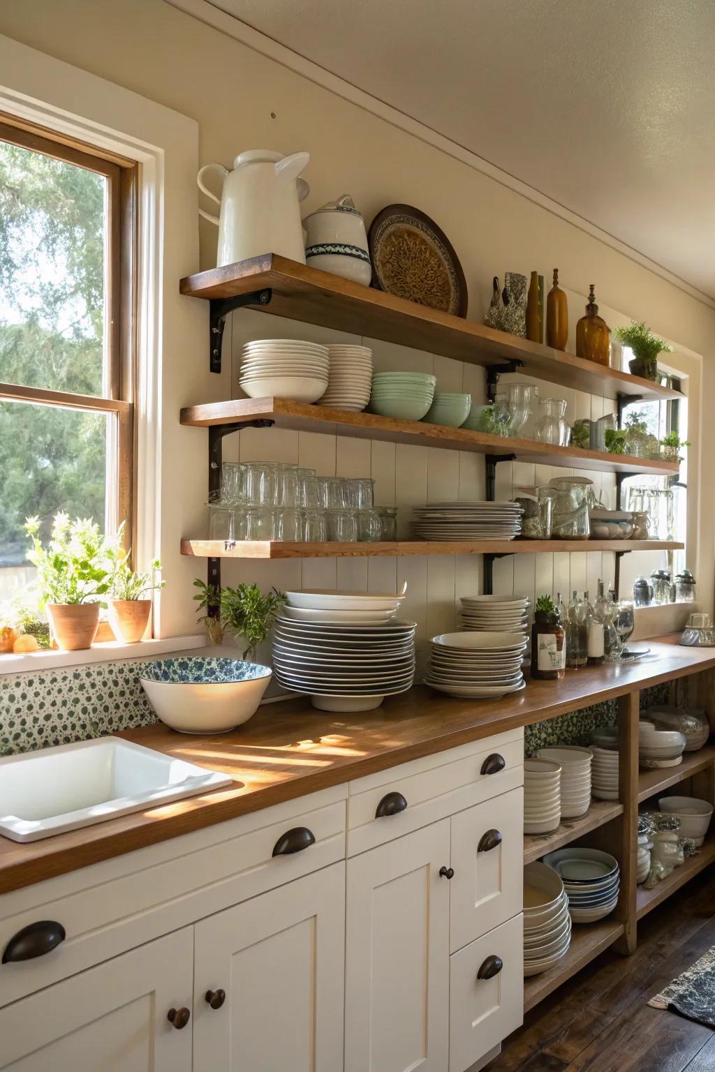 Open shelving is practical for kitchens.