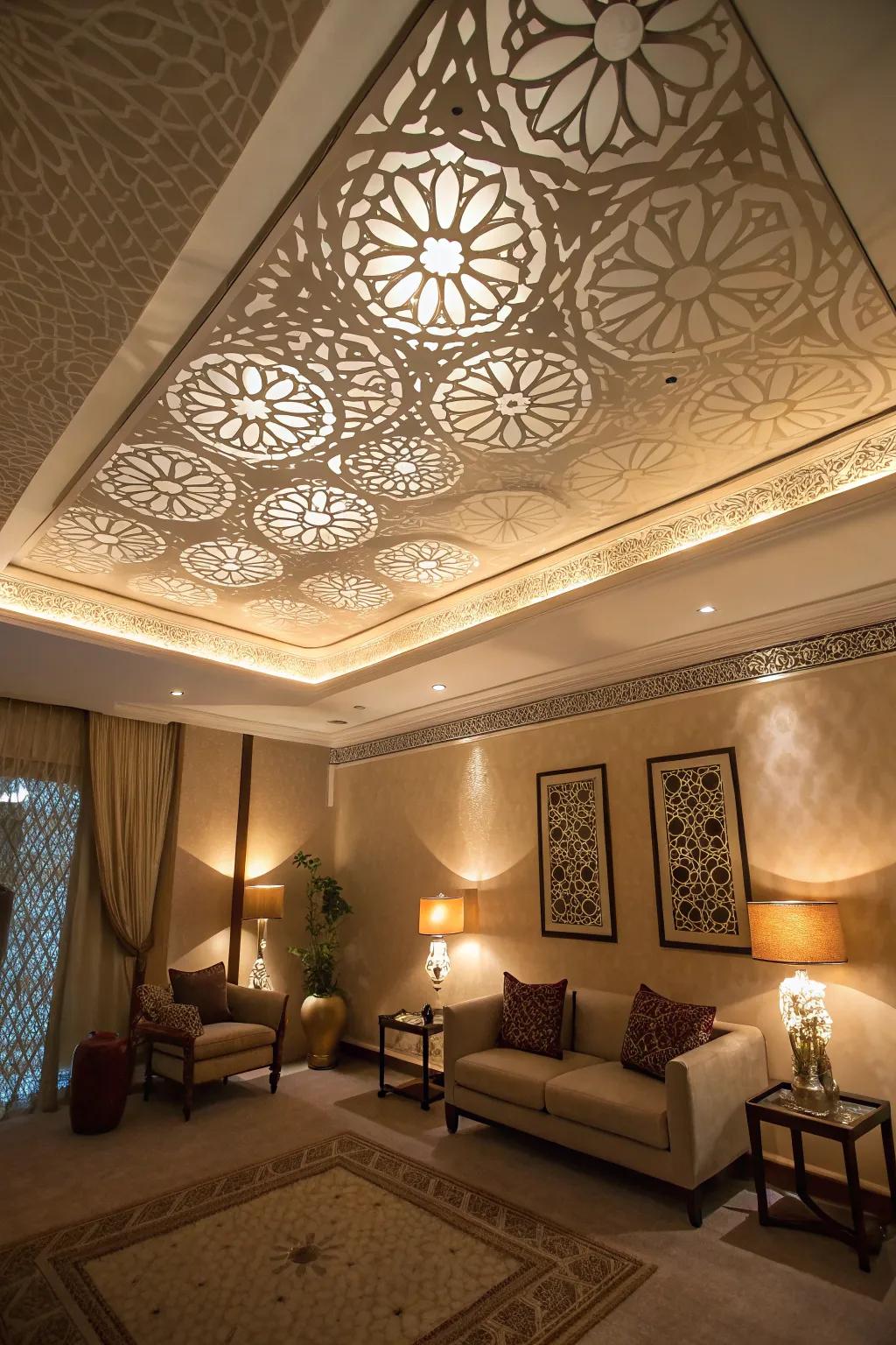 A room that features a creative overhead design