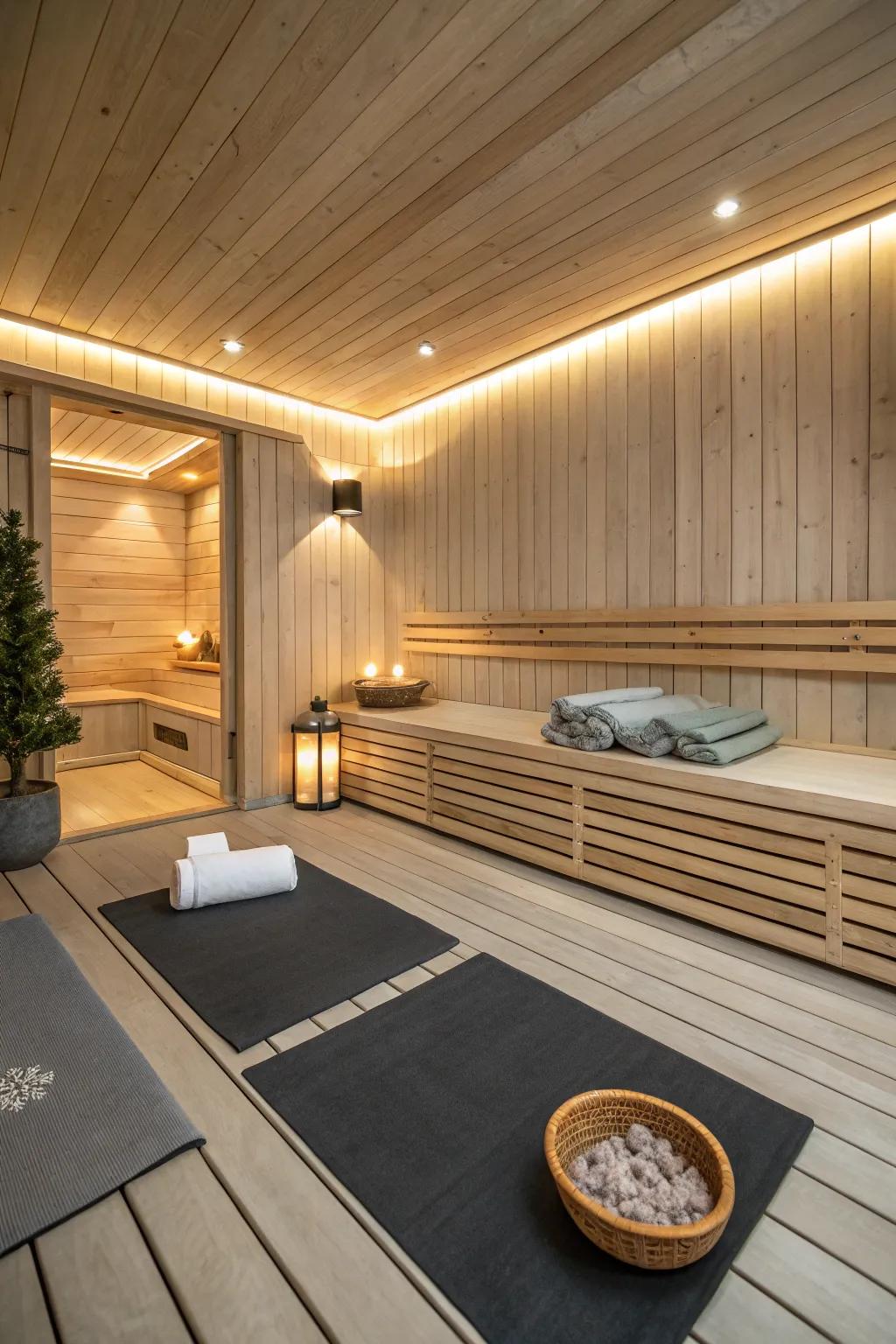 This multi-purpose sauna area focuses on both rest and mental clarity.