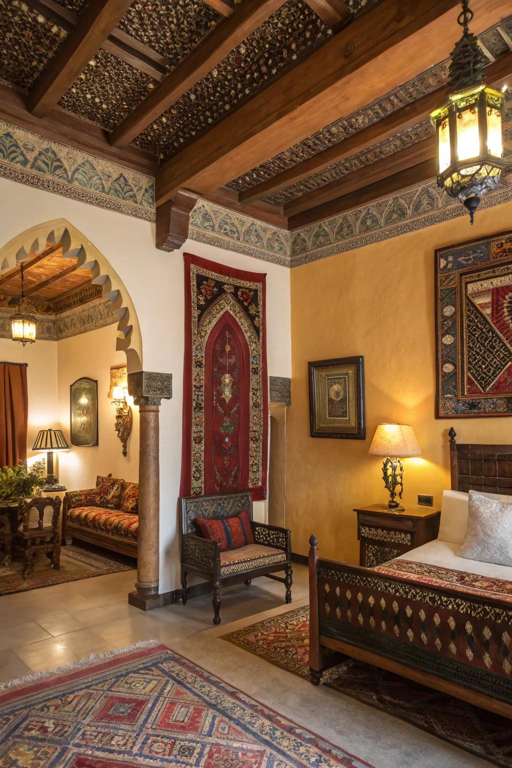 Cultural influences add depth and authenticity to hotel room designs.