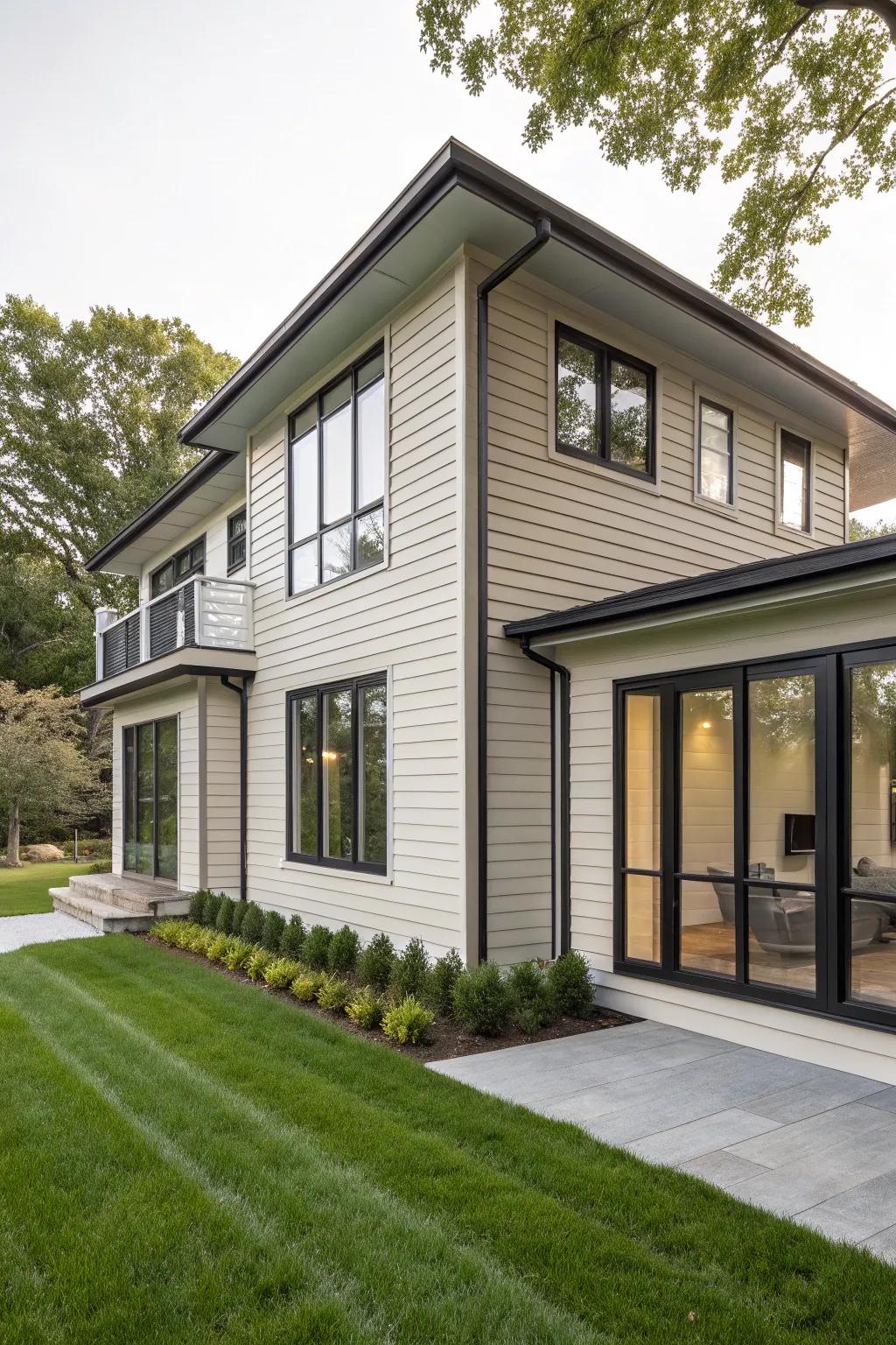 Tone-on-tone trim offers a subtle elegance to this house.
