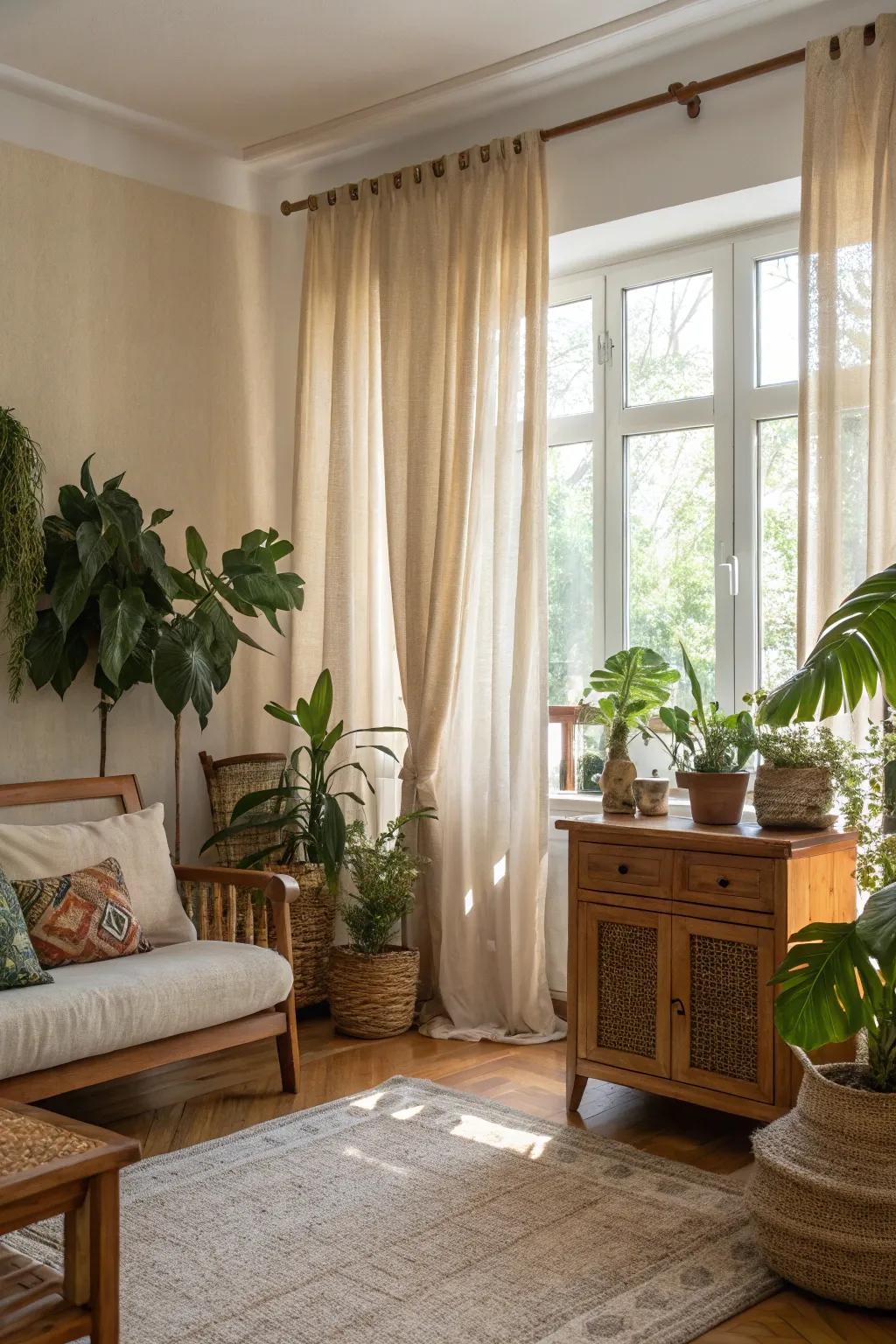 Natural textiles infuse coziness and a hint of nature into your family area.