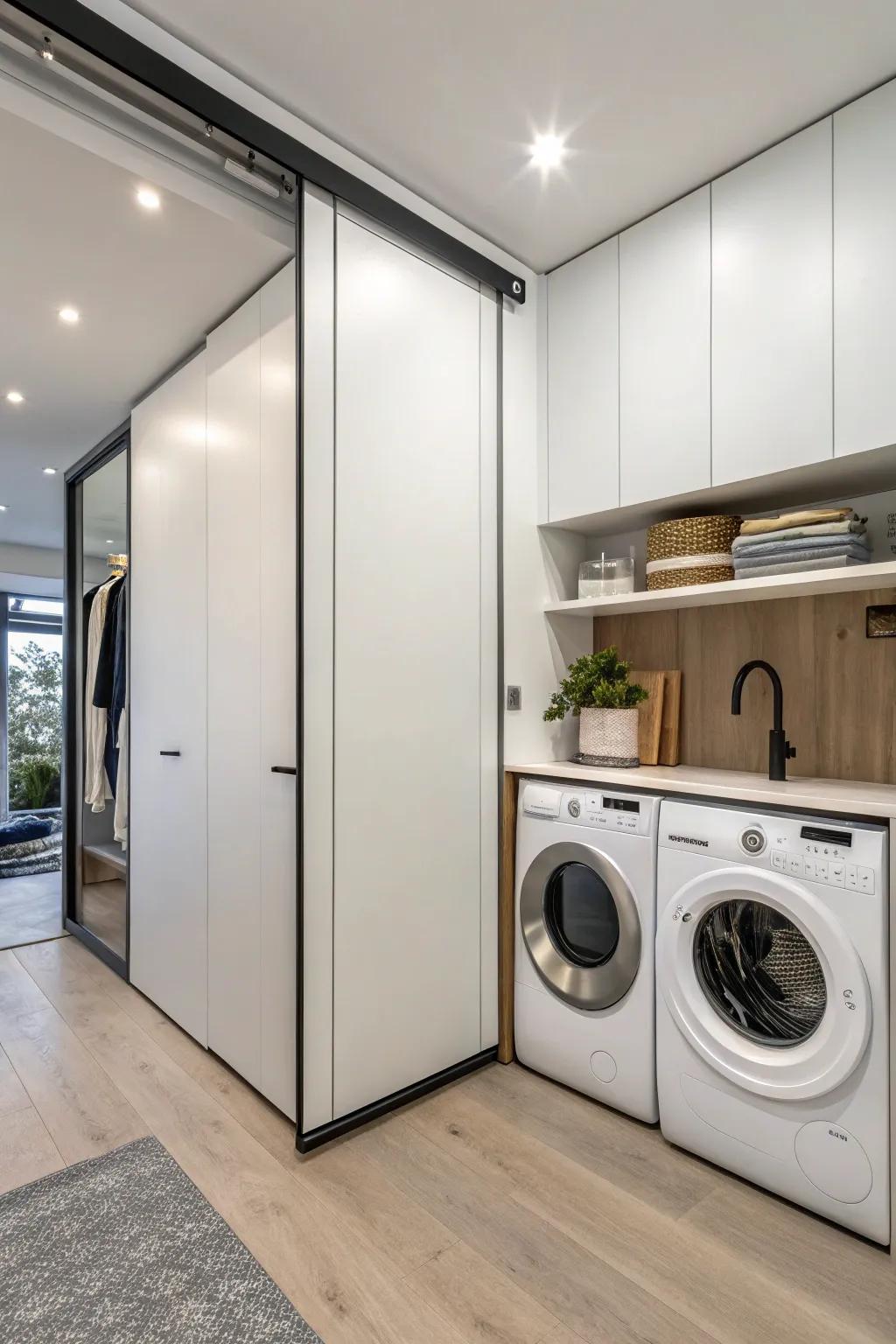 Sliding panels provide contemporary elegance and functionality.