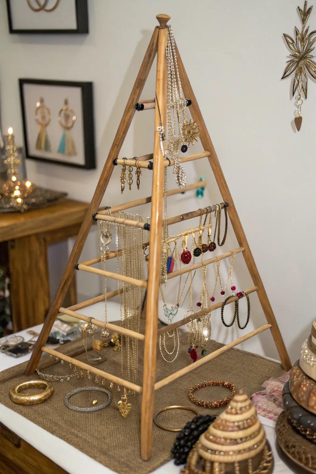 Craft a stunning pyramid stand for your jewelry.