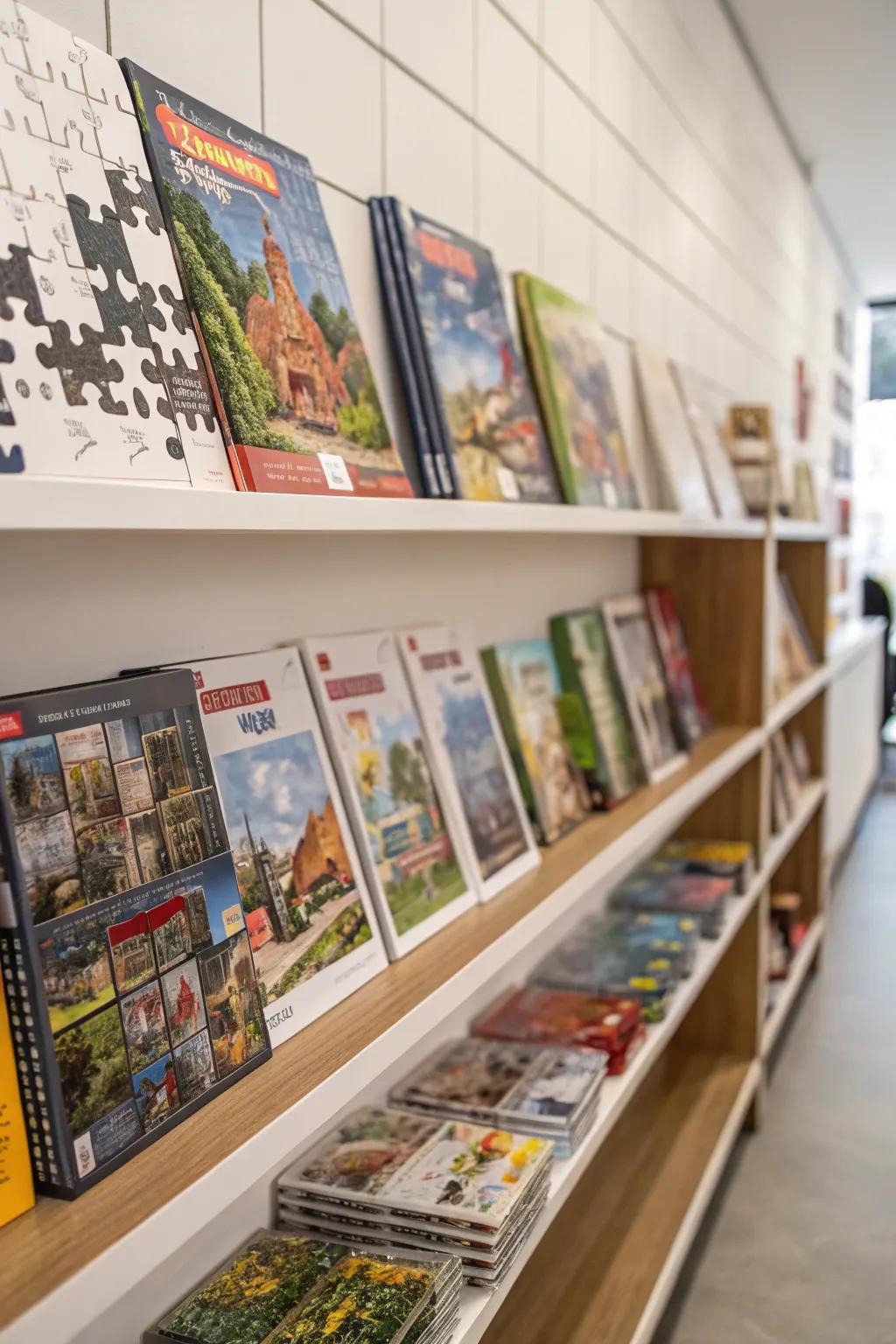 Magazine holders intelligently utilized for puzzle storage.