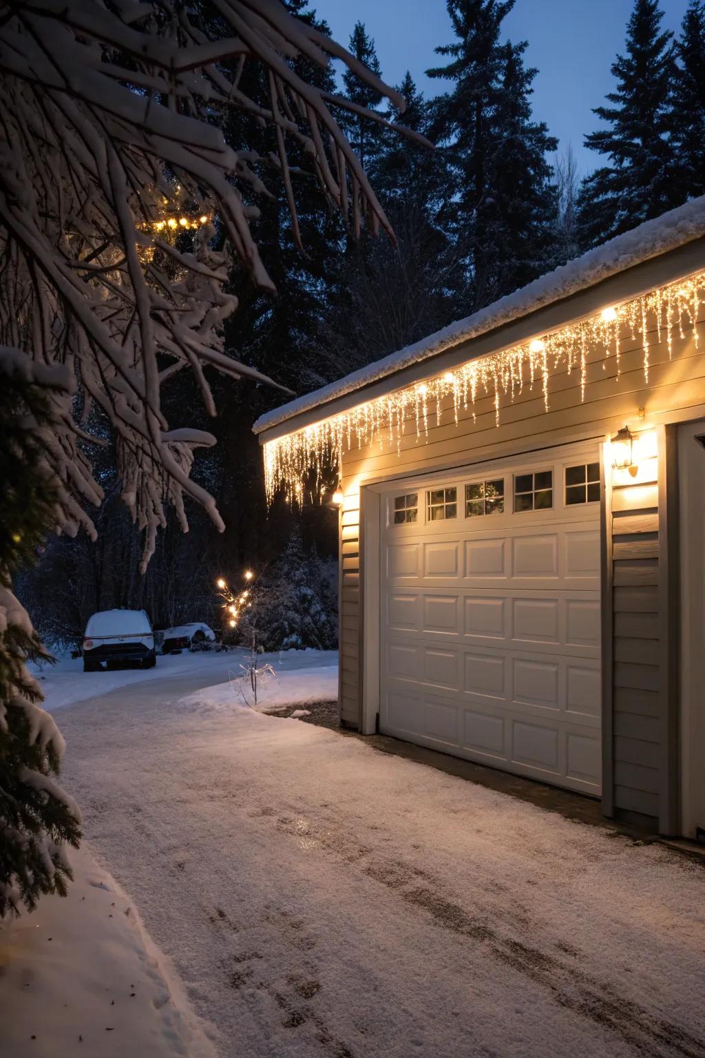 Garage doors decorated with glimmer strips, brightening up the driveway.