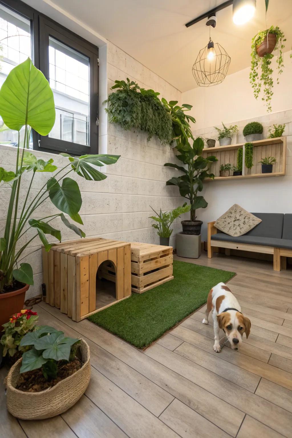 Eco-conscious elements for a sustainable dog area.