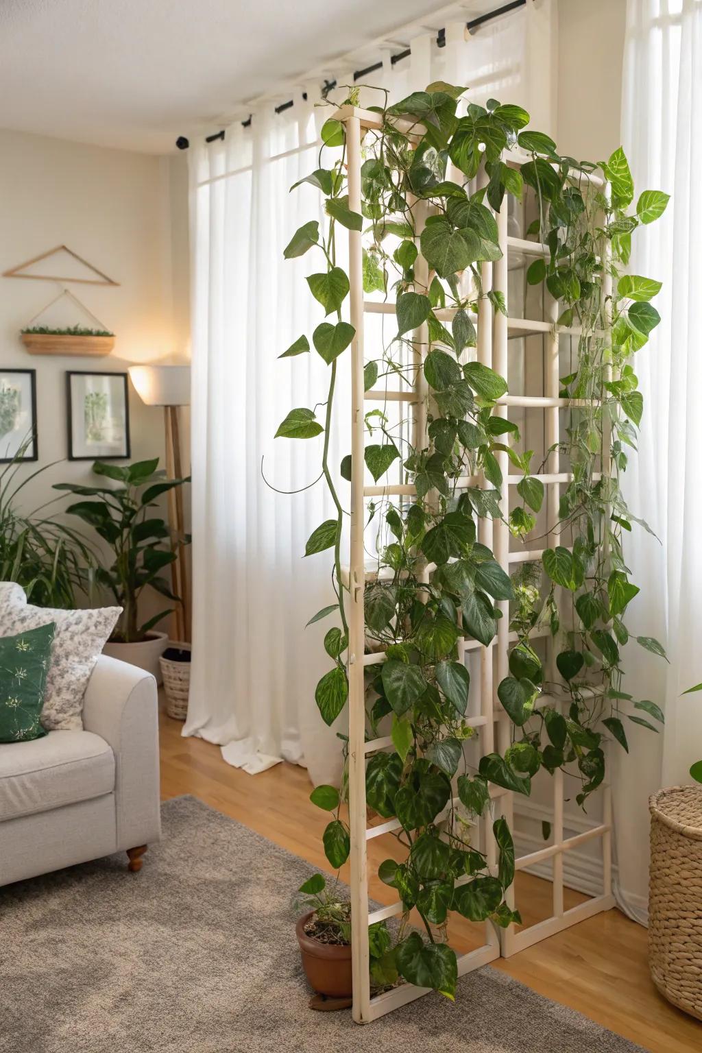 Craft living partitions with heartleaf philodendrons.