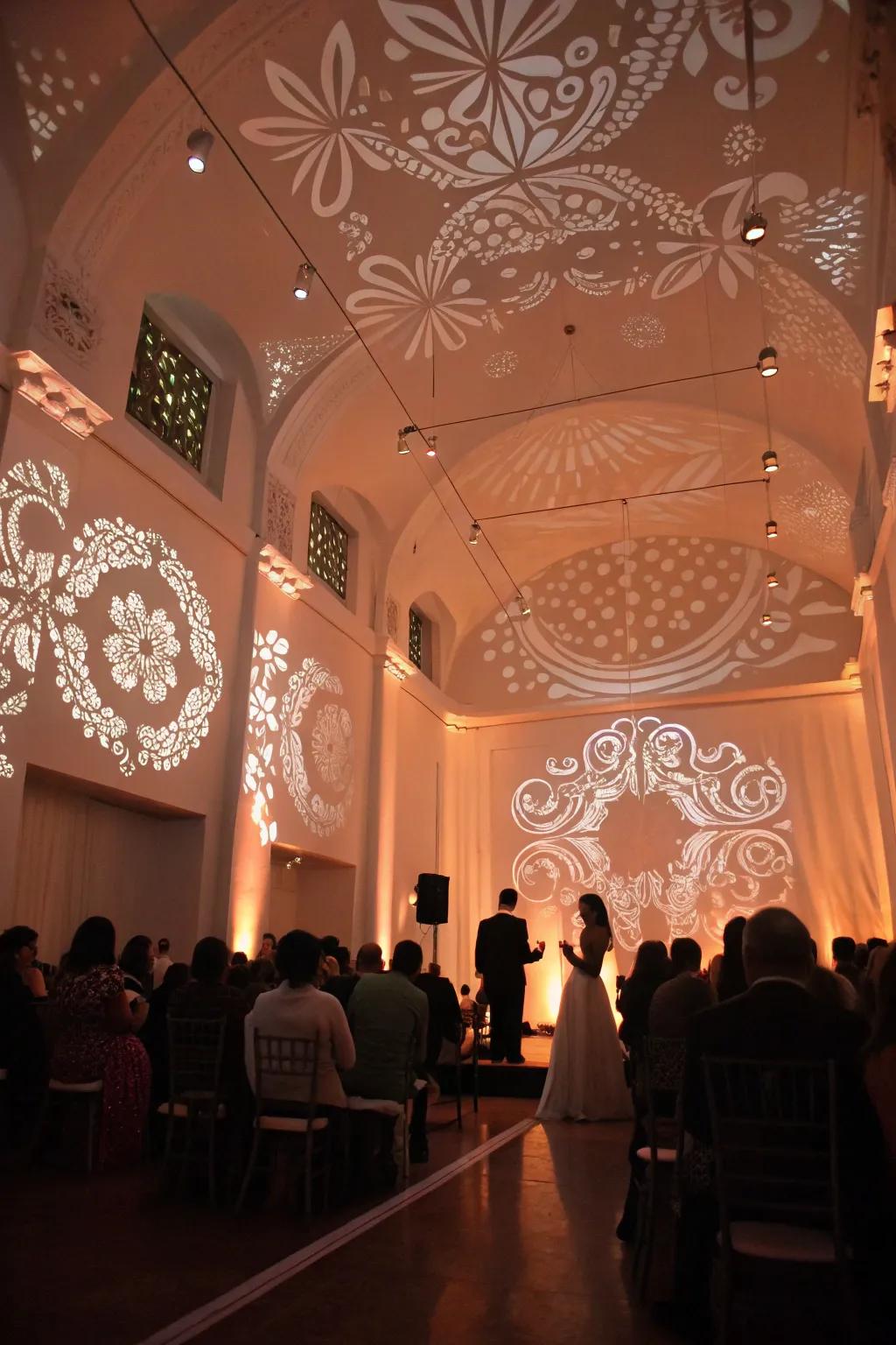 Gobo projections personalize the wedding space with style.