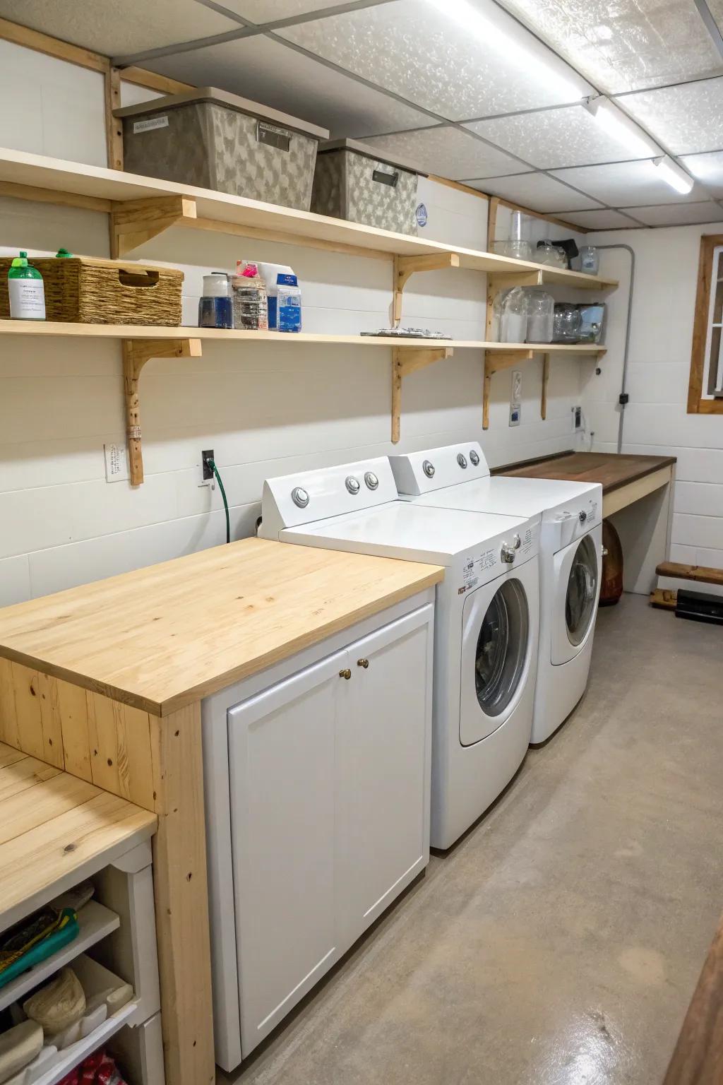 Plywood sealed with sealant delivers a functional and cost-effective worktop solution.