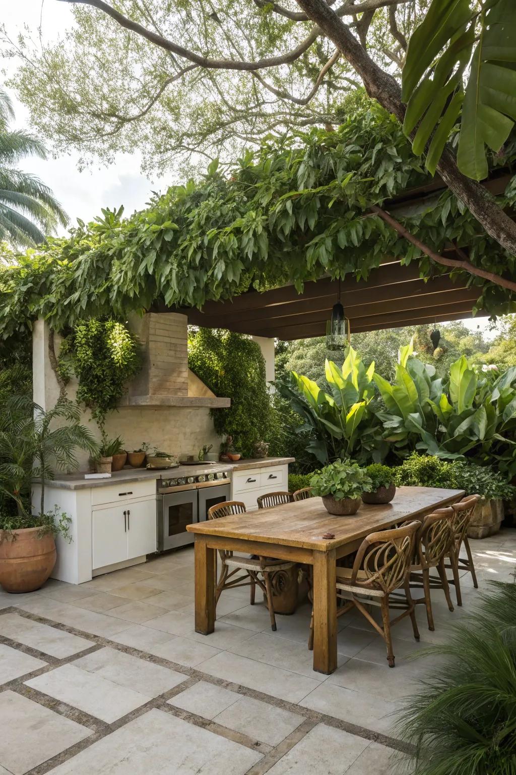 Potted plants provide a green and natural shade solution.