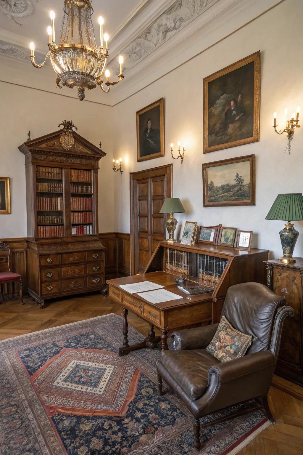 Antique artifacts imbue the interior with history and profundity.