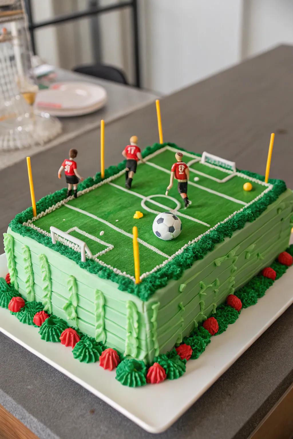 A gridiron cake serving as an impressive focal point.