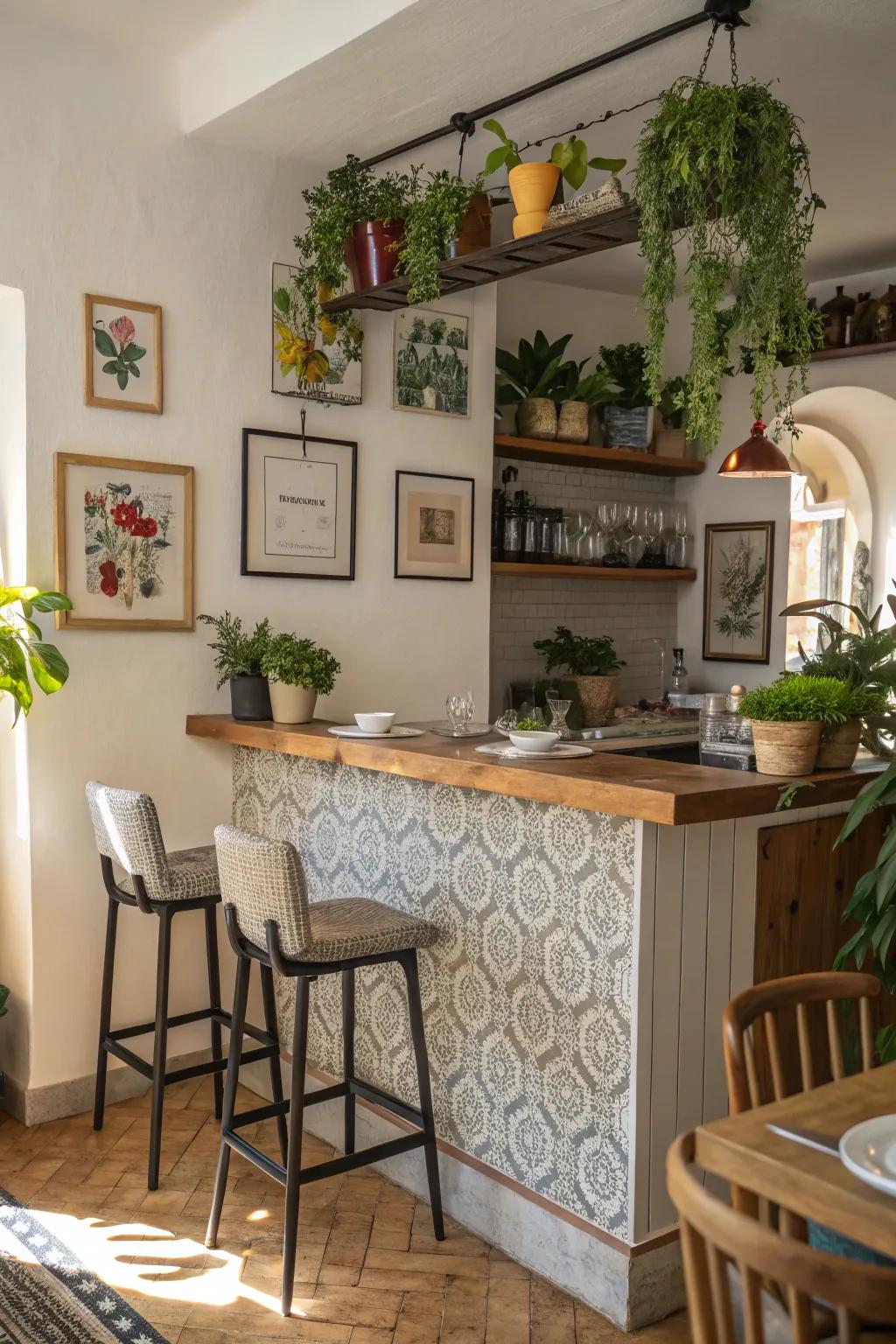 Decorative accents add a personal touch to kitchen bars.