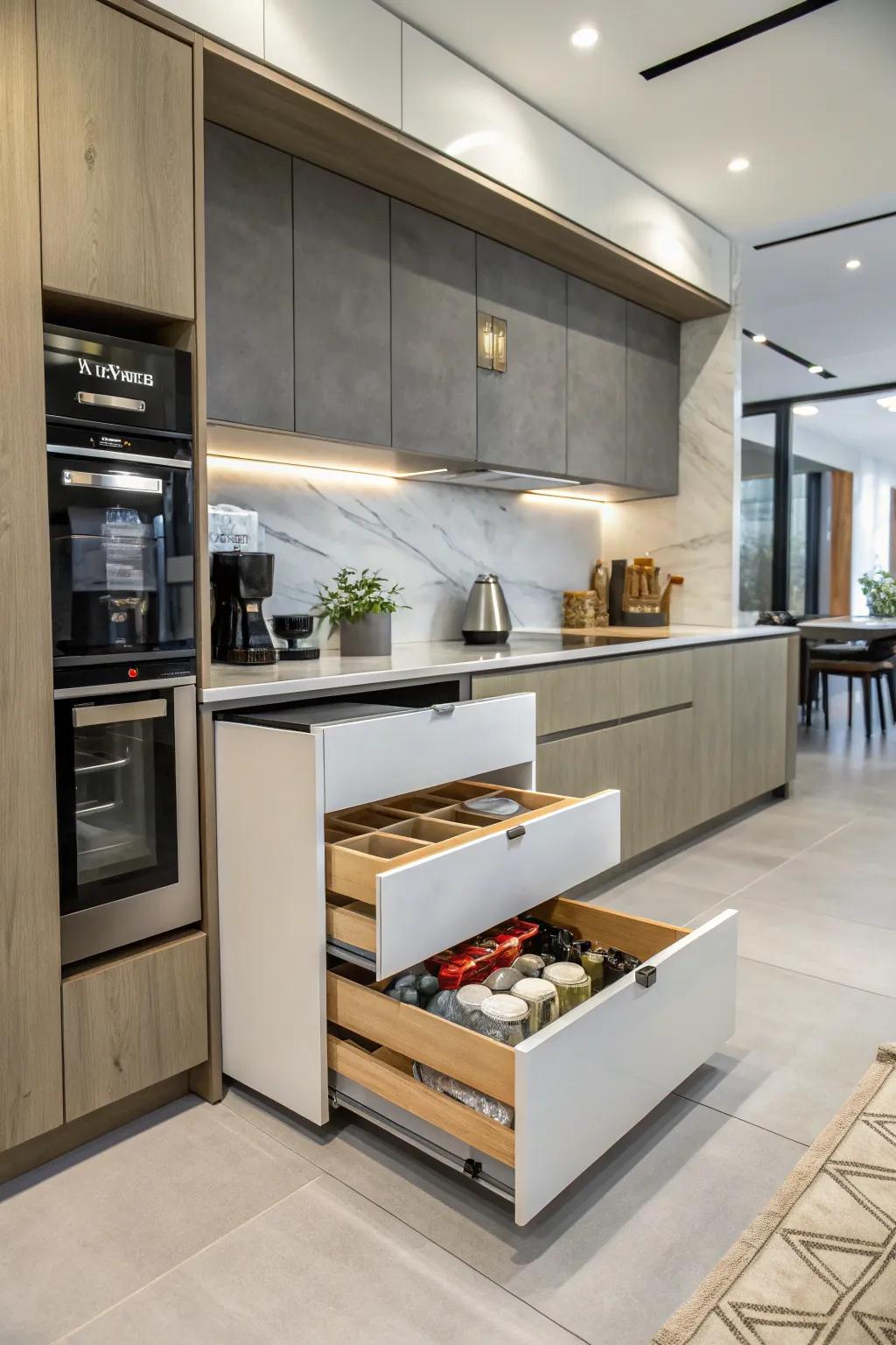 Discover extra storage with cleverly hidden drawers in your kitchen.