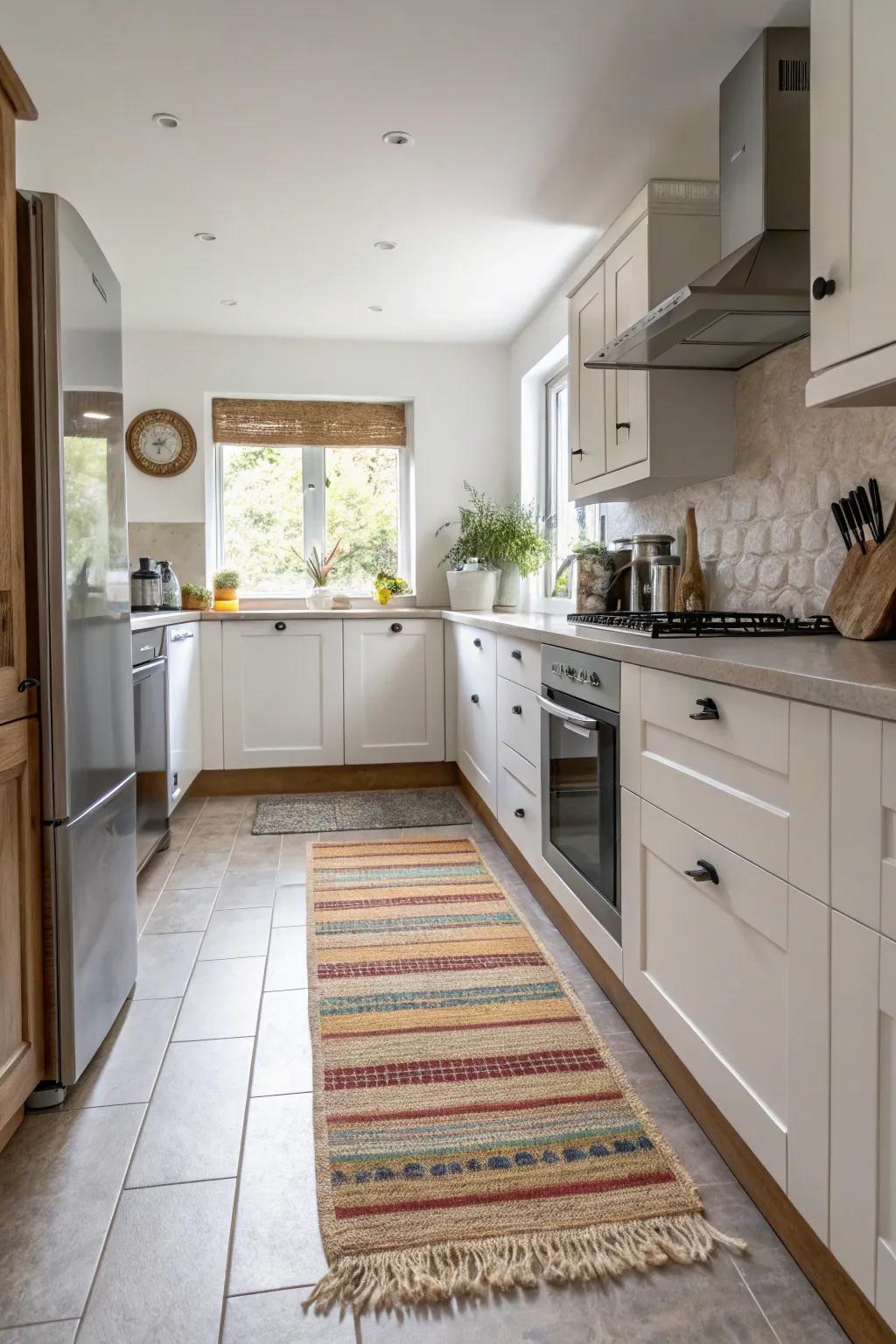 Washable rugs unite practicality with style in lively kitchens.