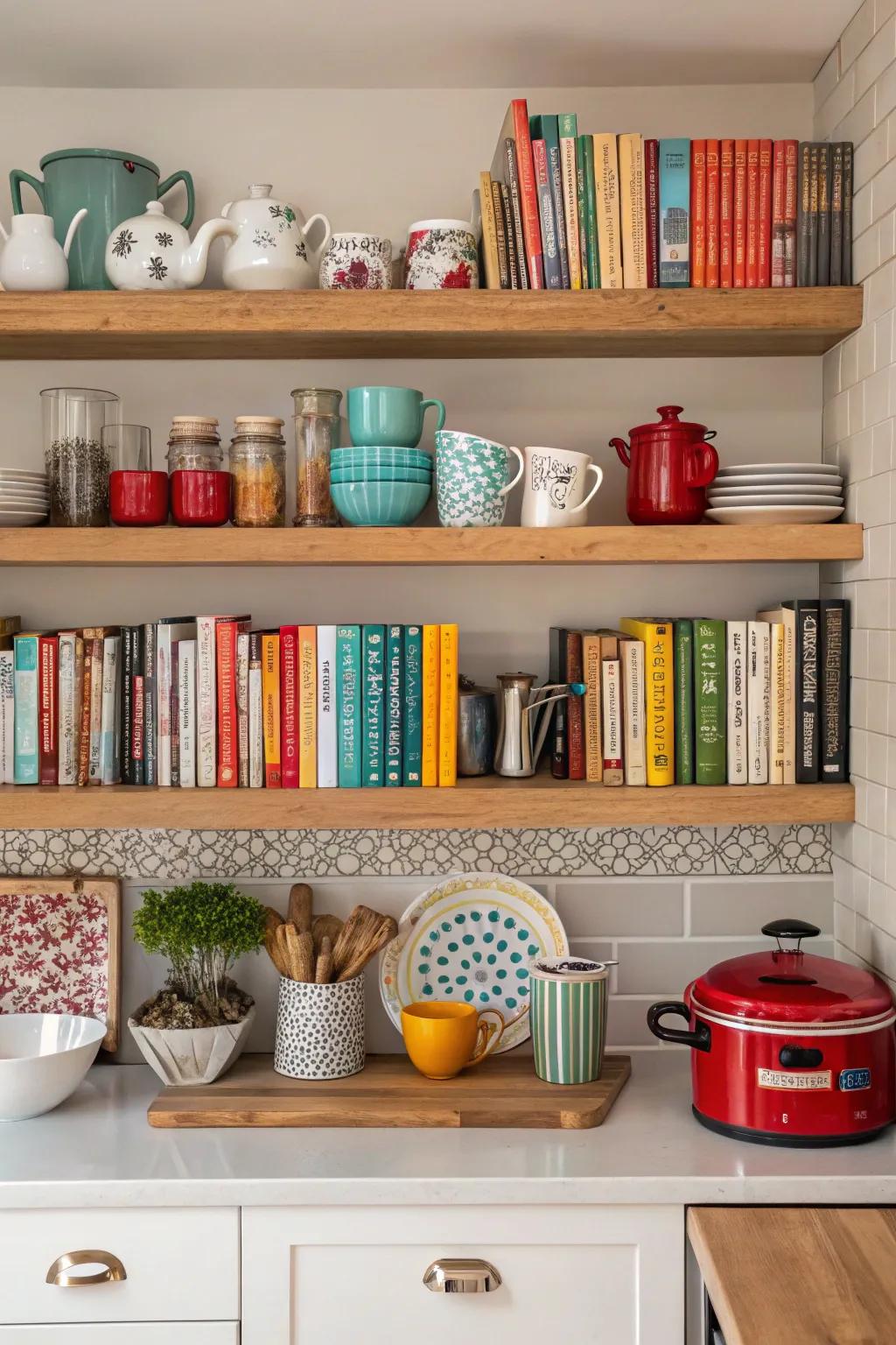 Cookbooks on display for convenient access.