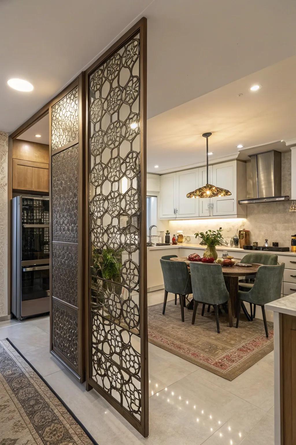 Decorative screens create stylish separation while allowing light and air to flow.