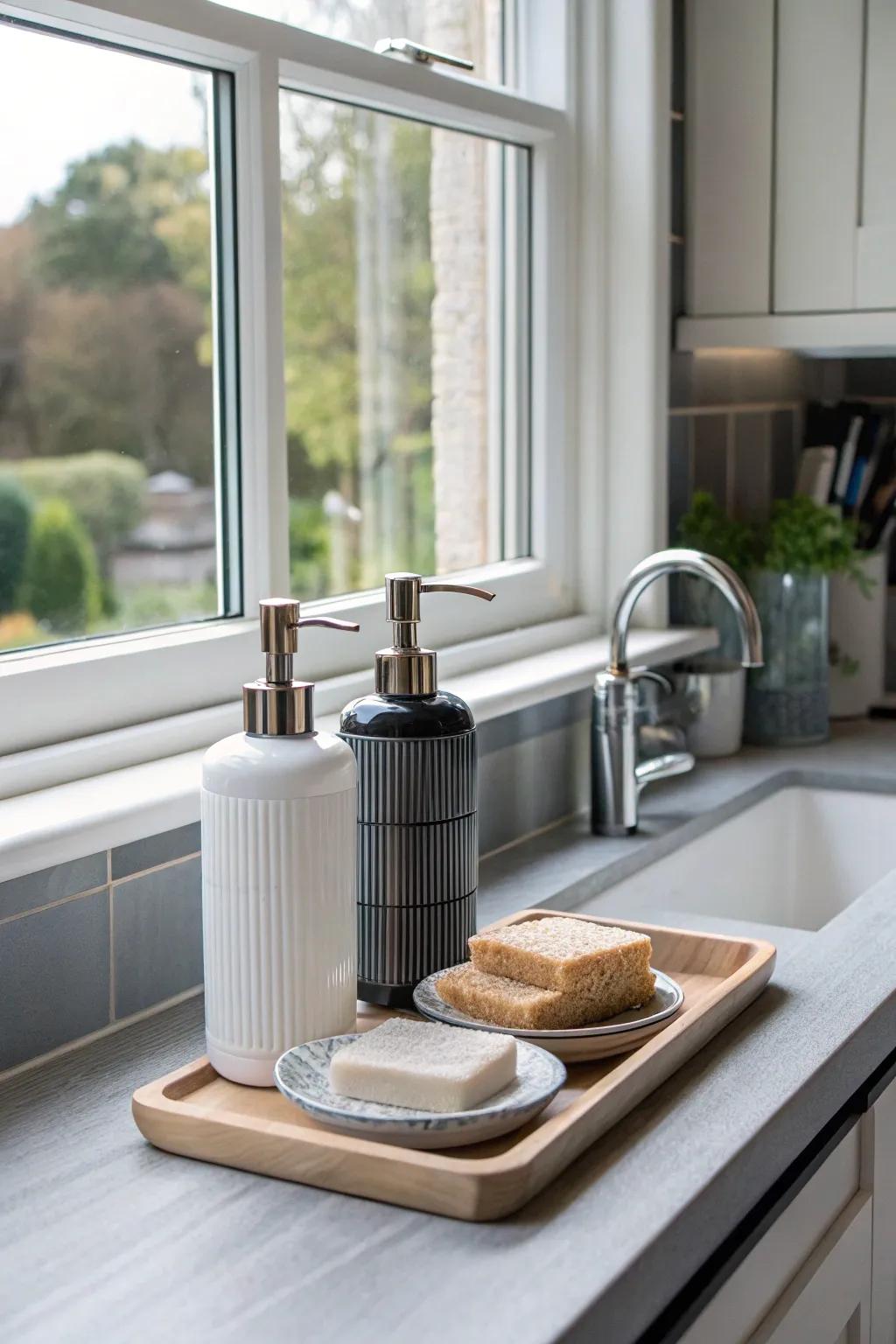 Stylish handwash dispensers incorporate a hint of elegance.