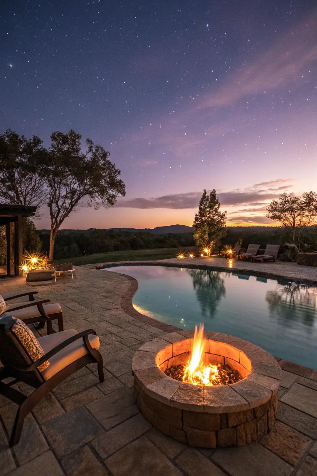 Bonfire areas add warmth and ambiance to lagoon pool areas.