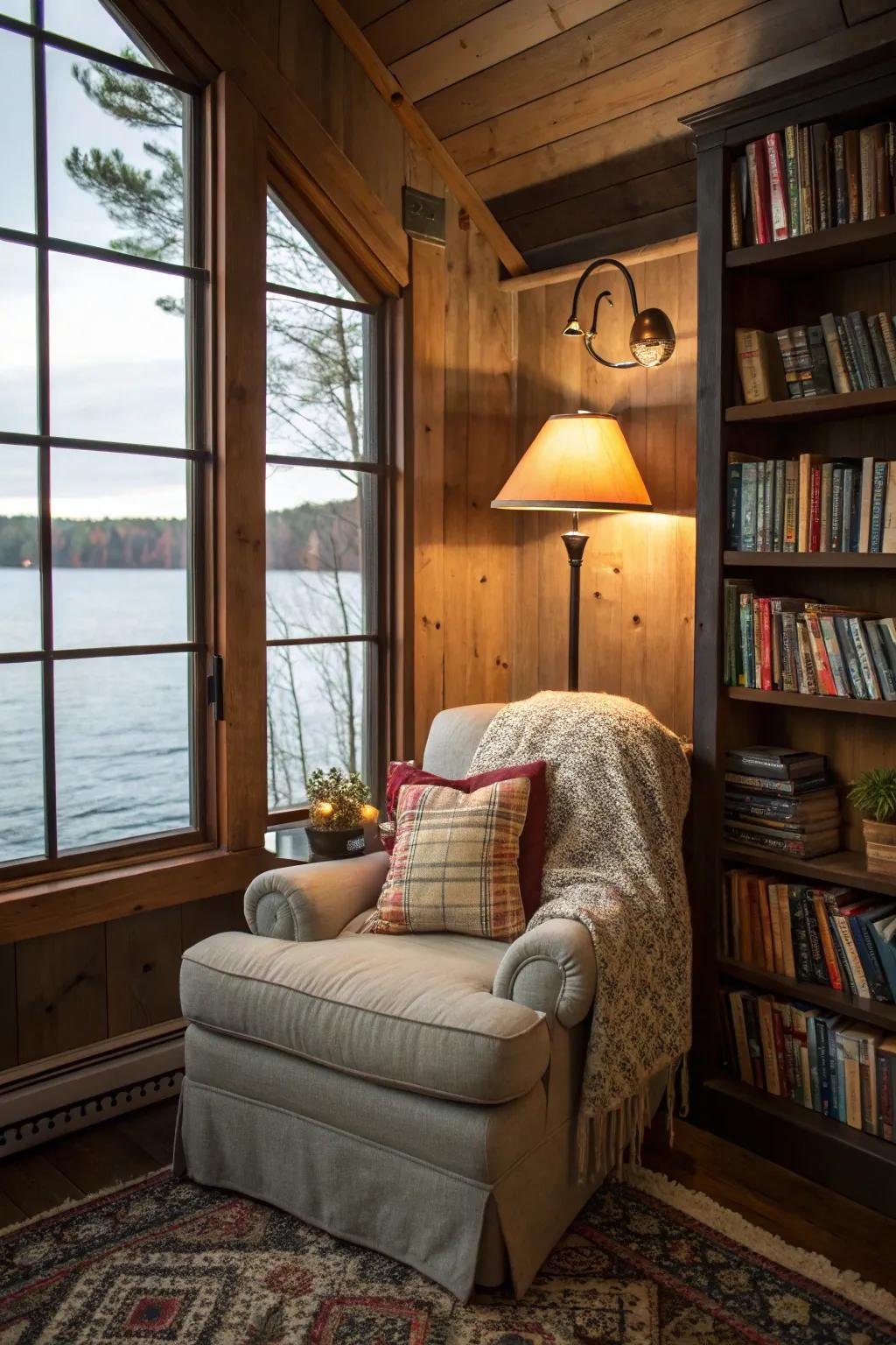 A cozy reading spot is ideal for relaxing.