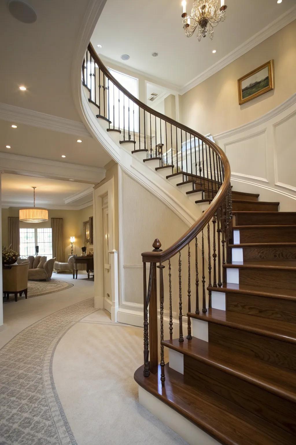 Curved banister that creates a soft, elegant flow.