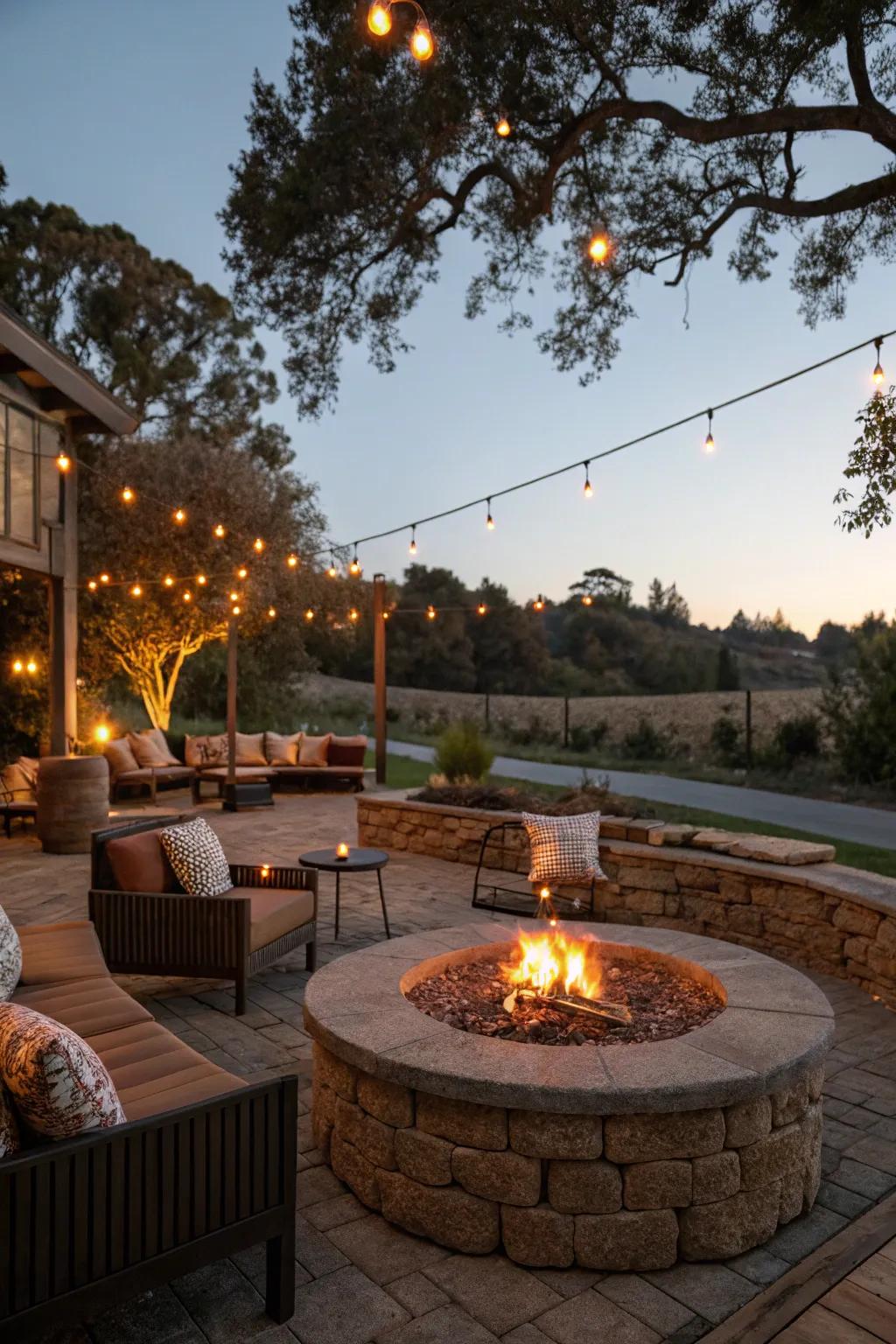 Lighting around a fire pit enhancing safety and style.