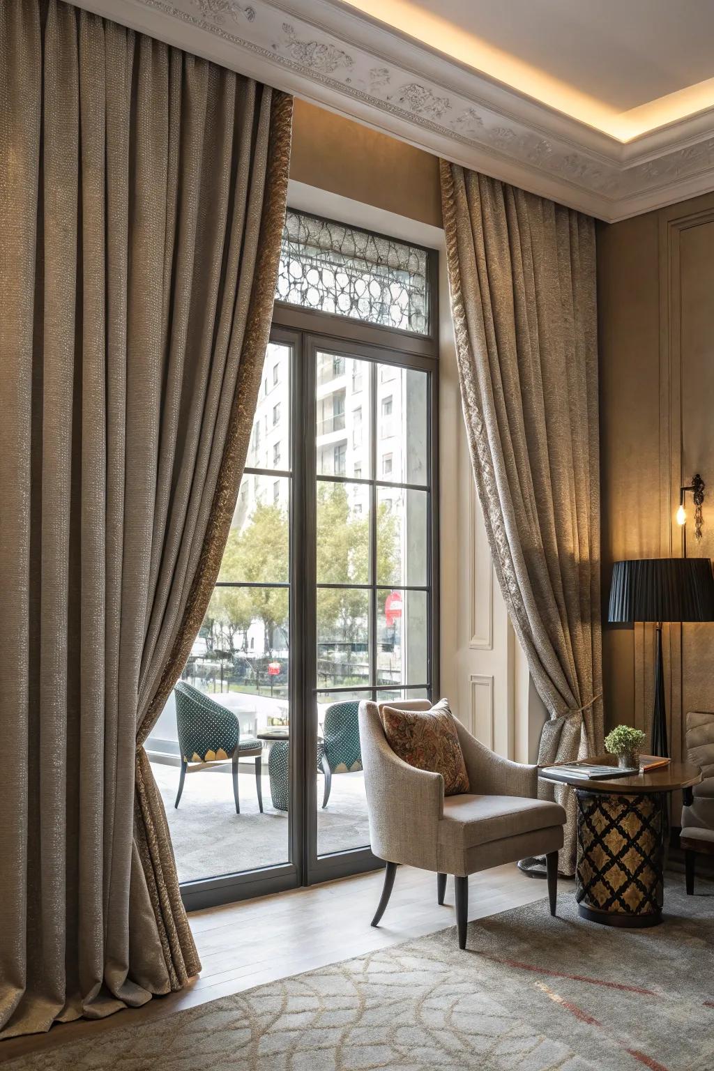 Textured curtains generate visual appeal.