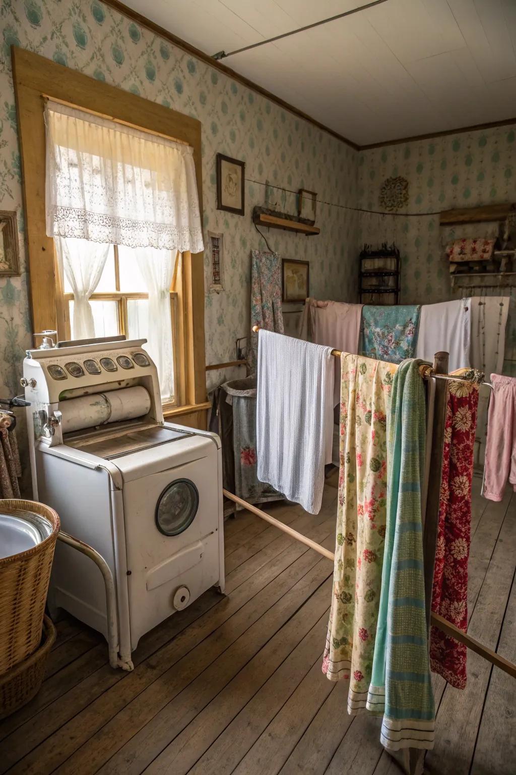 Introduce charm with vintage-style drying beams.