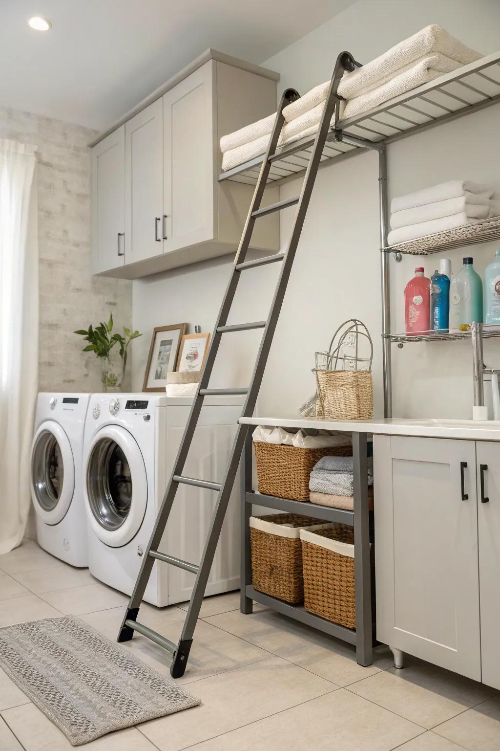 A folding ladder adds practicality and elegance.