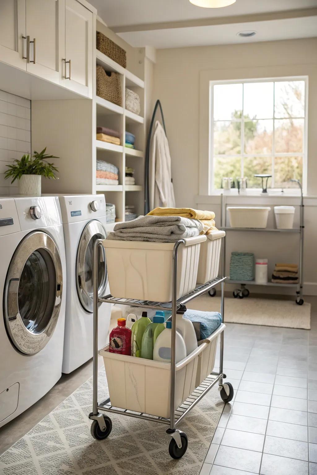 Mobile laundry carts are convenient and easy to move around.